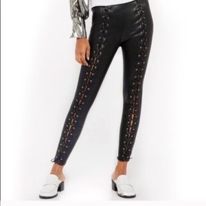 Topshop faux leather laced up leggings